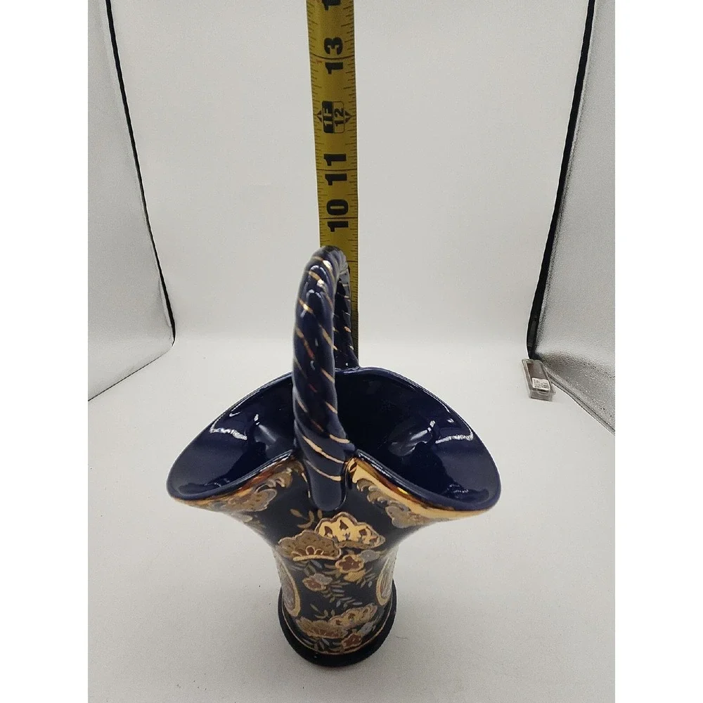 Porcelain Basket w/Handle, Cobalt‎ Blue 9 1/4